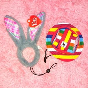 2 PETS' HATS: Princess Pet Cap Round Brim Dog Visor + Bunny Headband, Size M